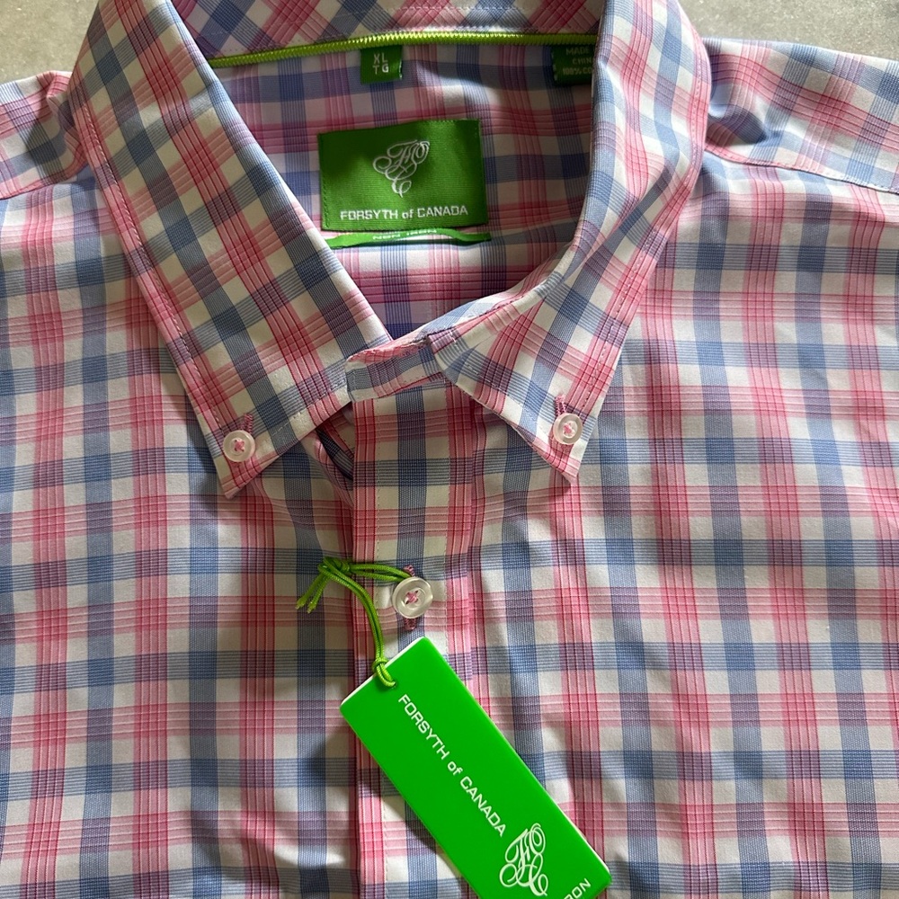 Casual Pink and Blue Plaid Button Down Shirt